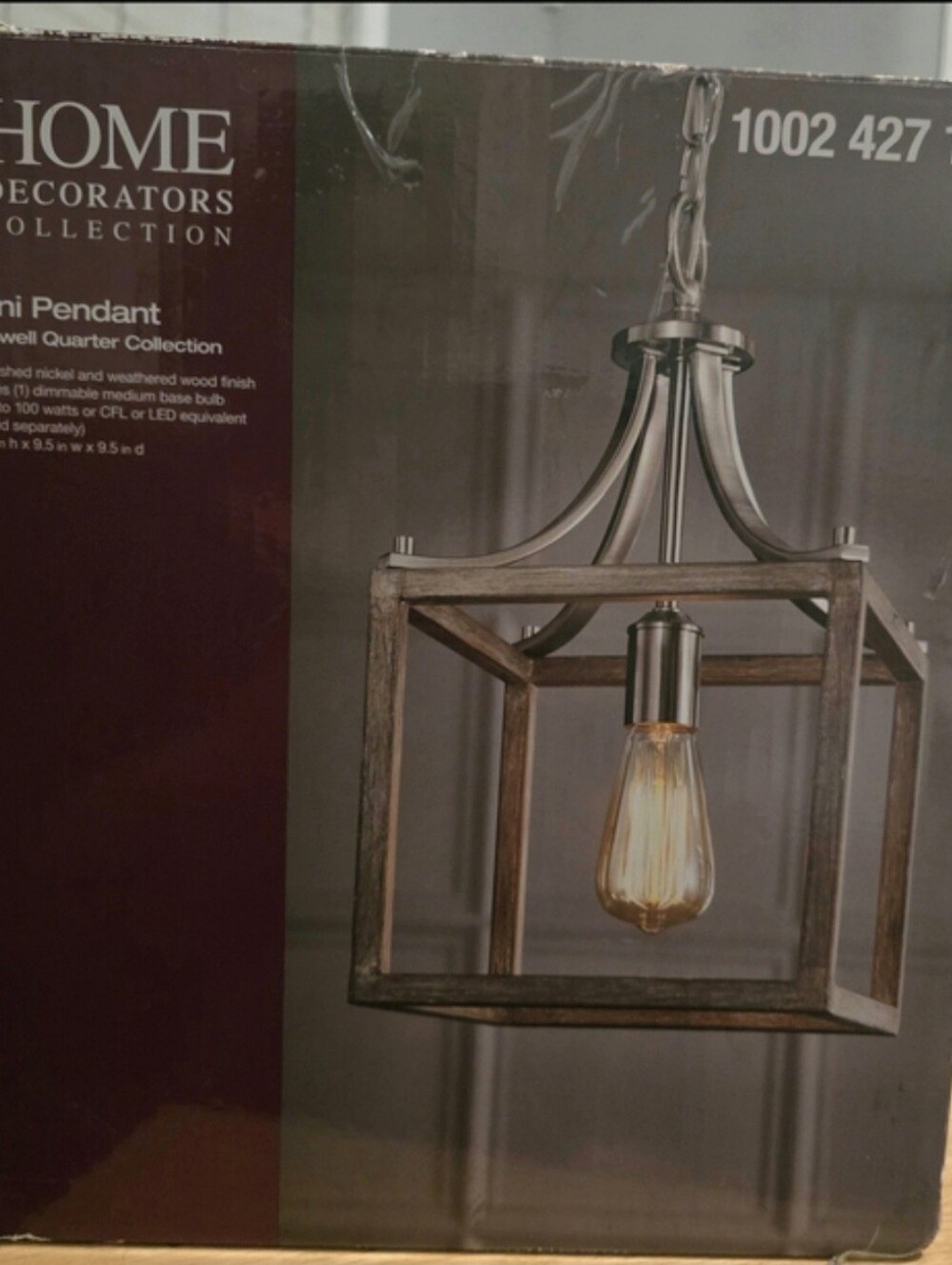 Home Decorators Collection Mini Pendant in Brushed Nickel and Weathered Wood